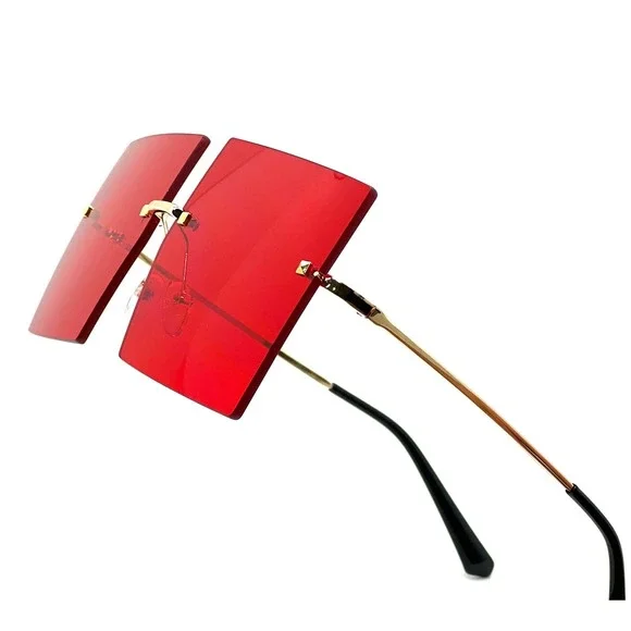 Sunglasses Red Lens Large Oversized XL Square Lady Women Retro Vintage Lentes - Picture 3 of 10